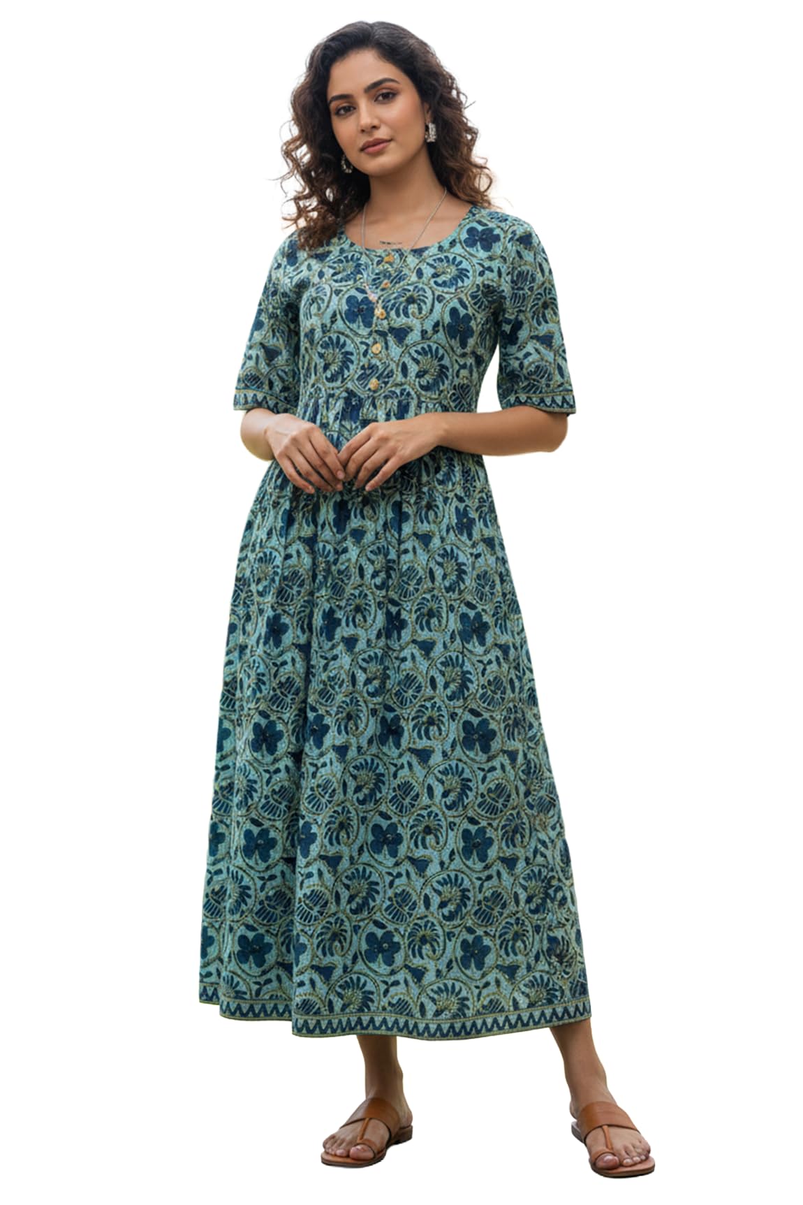 rajnandini Women's Pure Cotton Jaipuri Printed Gown (JOPLJPR138SS26-P_Sea Green_P)-picture-22