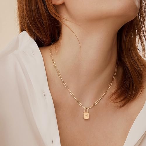 Miniatura 2 de VACRONA - Collar de 18 quilates con inicial de oro, chapado en oro, con cierre de capa, collar con monograma grabado, letras del abecedario