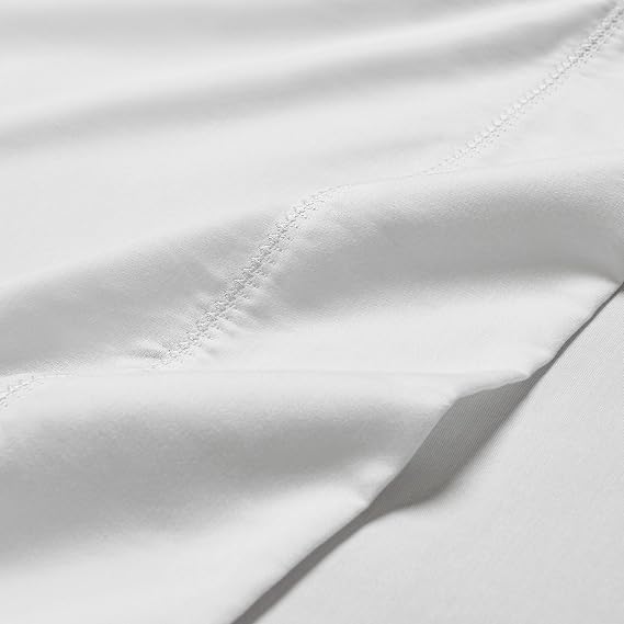 Superior Cotton Blend 600 TC Embroidered Hem Bed Sheets, Queen, White