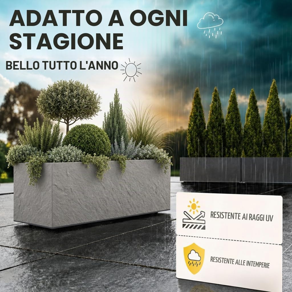 Ondis24 Vulkan Pierre Vaso da fiori, 100 cm, effetto ardesia con serbatoio d'acqua, resistente all'inverno (grigio chiaro)