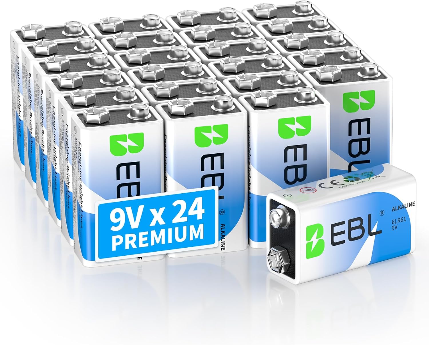 EBL 9 Volt Batteries 12 Pack, 7-Year Shelf Life, Long-Lasting Alkaline
