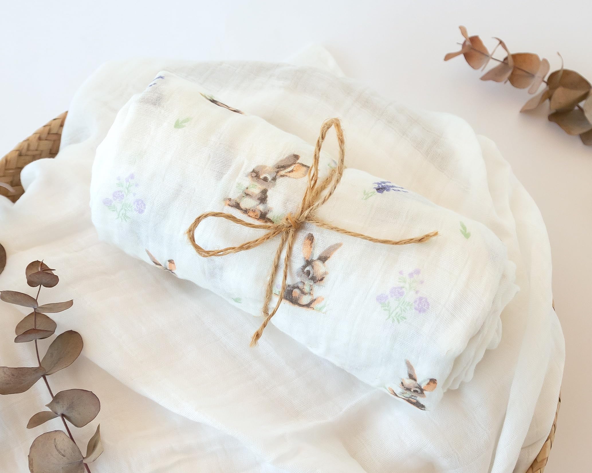 Kiokids | Muselina Conejitos | Colección Petit Moments | 70% Bambú y 30% Algodón | Gran Suavidad | Termoclimática y Antibacteriana | Protector Rayos UV | Certificado OEKOTEX | +0 Meses | 120x120cm