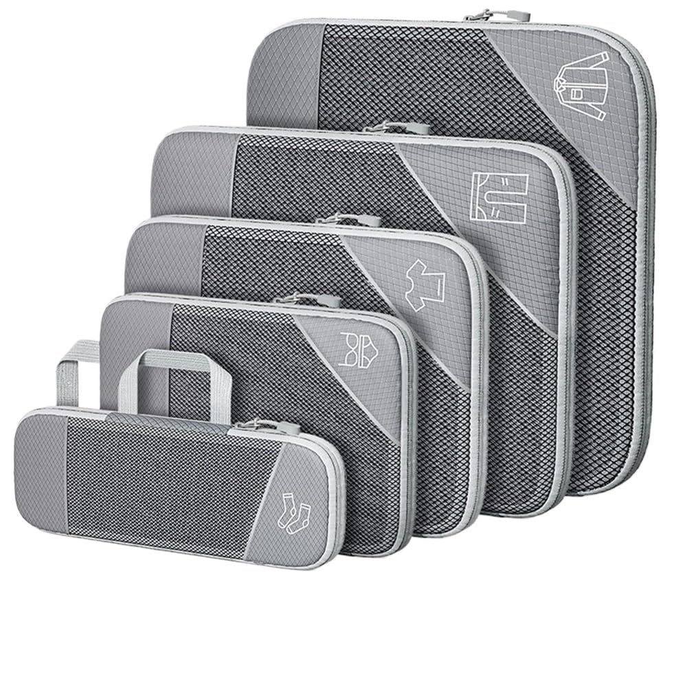 5PCS Mesh Compression Packing Cubes, Lightweight Travel Suitcase Organizer