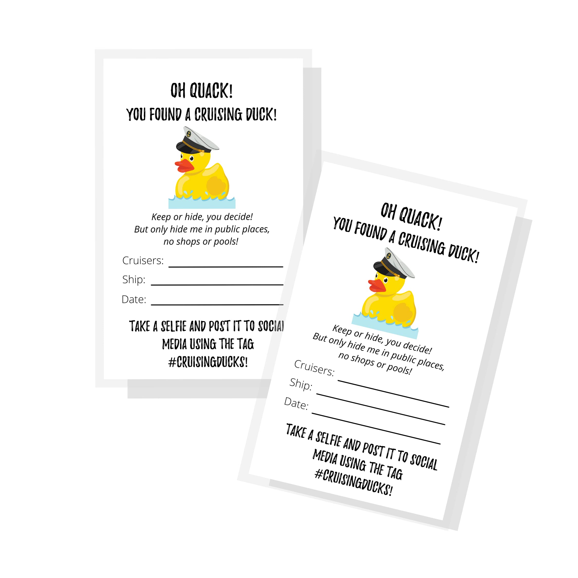 Amazon.com : Cruising Ducks Tag | 50 Pack | Carnival Rubber Cruising Duck  Tag | Printed Physical Tags 2 x 3.5" inches Business Card Size |  #CruisingDucks ConQuackulations : Office Products
