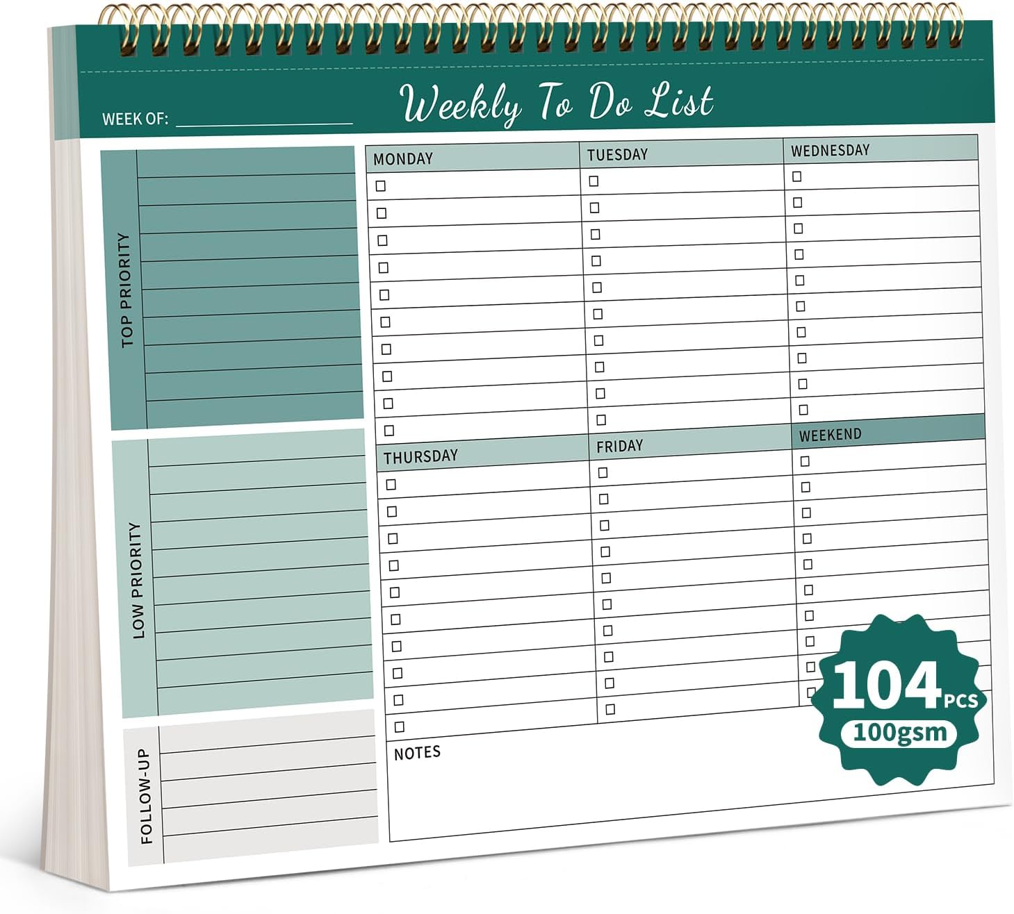 104 Pgs Weekly To Do List Notepad, 52 Duplex-Printed...