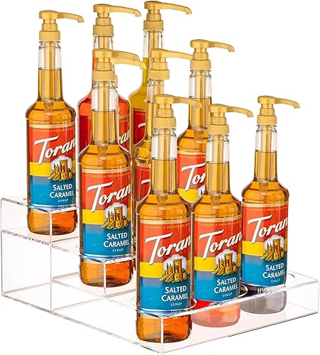 Miniatura 1 de Frcctre Soporte acrílico para botellas de vino de 3 niveles, 9 botellas, organizador de jarabe de café, soporte de exhibición de vino, estante