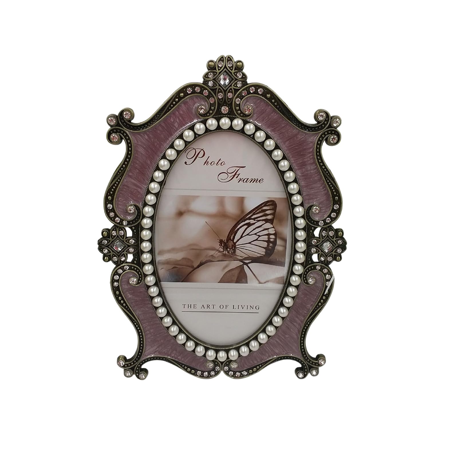 Tsophreniq Antique Metal Photo Frame with Crystal and Pearls Accent for Oval Pictures Holder Home Tabletop Shelf Decors Accent for Oval Pictures Holder Home Tabletop Shelf Decors