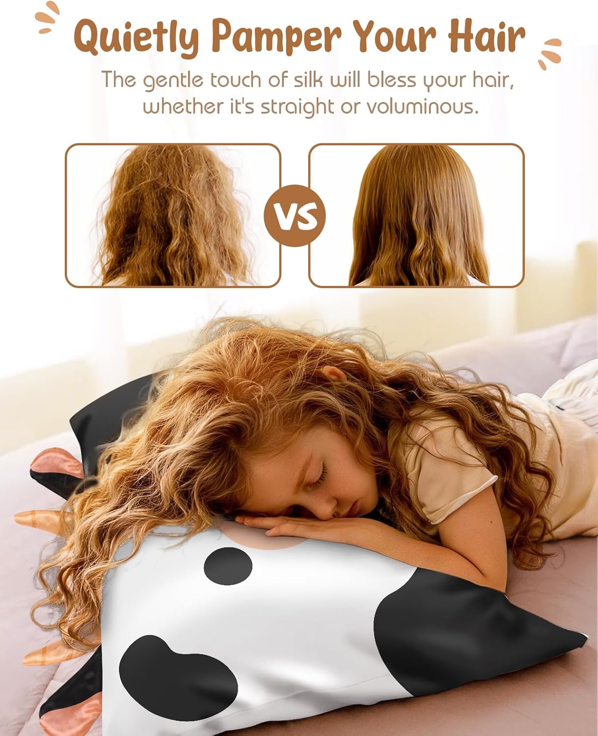 Miss Adola Toddler Silk Pillowcases for Kids - 13"x18" Cartoon Soft Breathable Pillow Cases for Hair and Skin with Hidden Zipper Cute Kawaii for Teens Girls Boys Sleeping, Bedding, Cow Cow Toddler(13"x18")