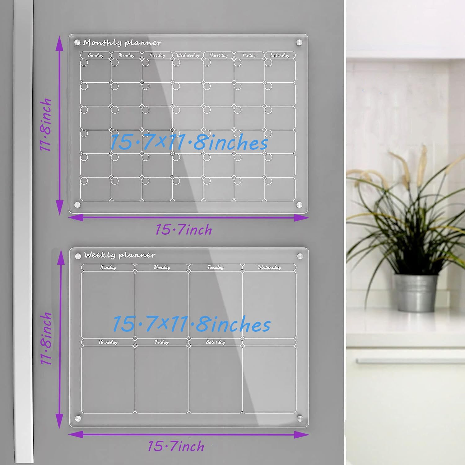 Chrrapte Calendrier Magnétique Frigo: Lot de 2, Effaçable, Acrylique Transparent, Planification Mensuelle & Hebdomadaire - Description