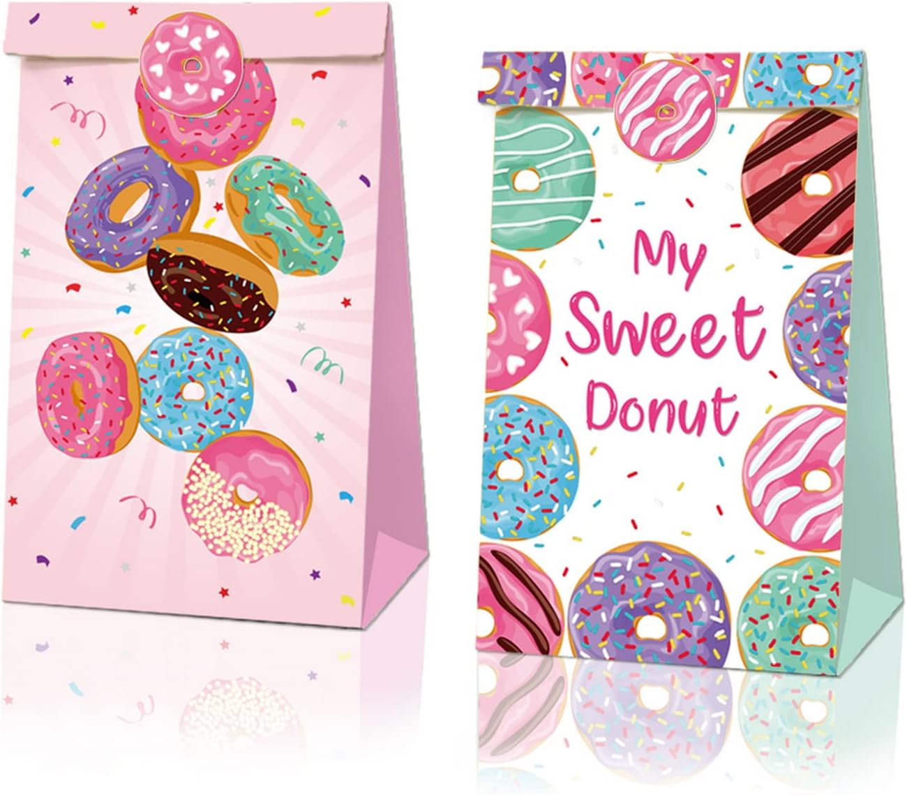 12 PCS Donut Favor Bags, Candy Party Gift Bags, Donut Theme Party Favor Bags, Biscuit Paper Bags, Birthday Gift Bags, Color Gift Bags, Wedding Gift Bags with Stickers