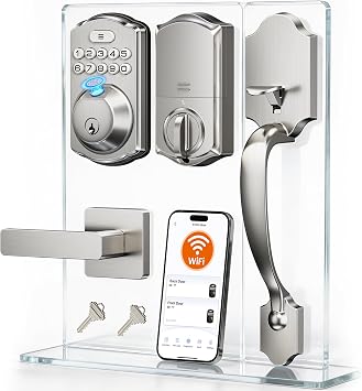 Veise VE012W-H Wi-Fi Smart Front Door Lock Set with Handle, Satin Nickel