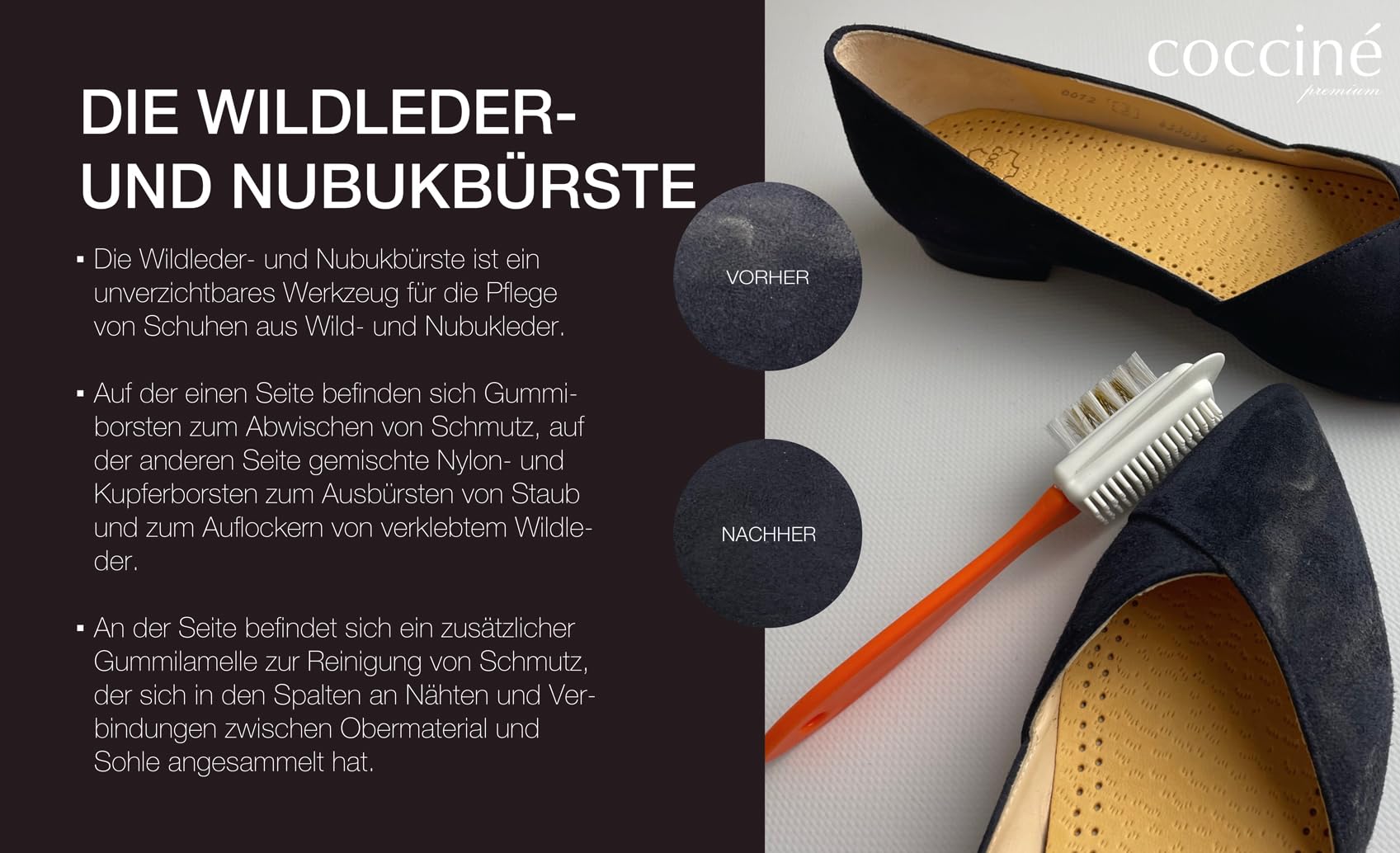 Cocciné - Kit de nettoyage pour daim et nubuck - Entretien des chaussures - Protection de la couleur - Chaussures en daim - Nettoyage et imperméabilisation des chaussures en daim - Kit de nettoyage et