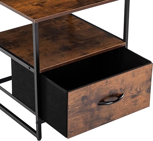 Miniatura 5 de DUHOME Mesita de noche rústica, mesa de almacenamiento con cajón, 2 estantes, cómoda de tela para dormitorio, sala de estar, mesa auxiliar con parte