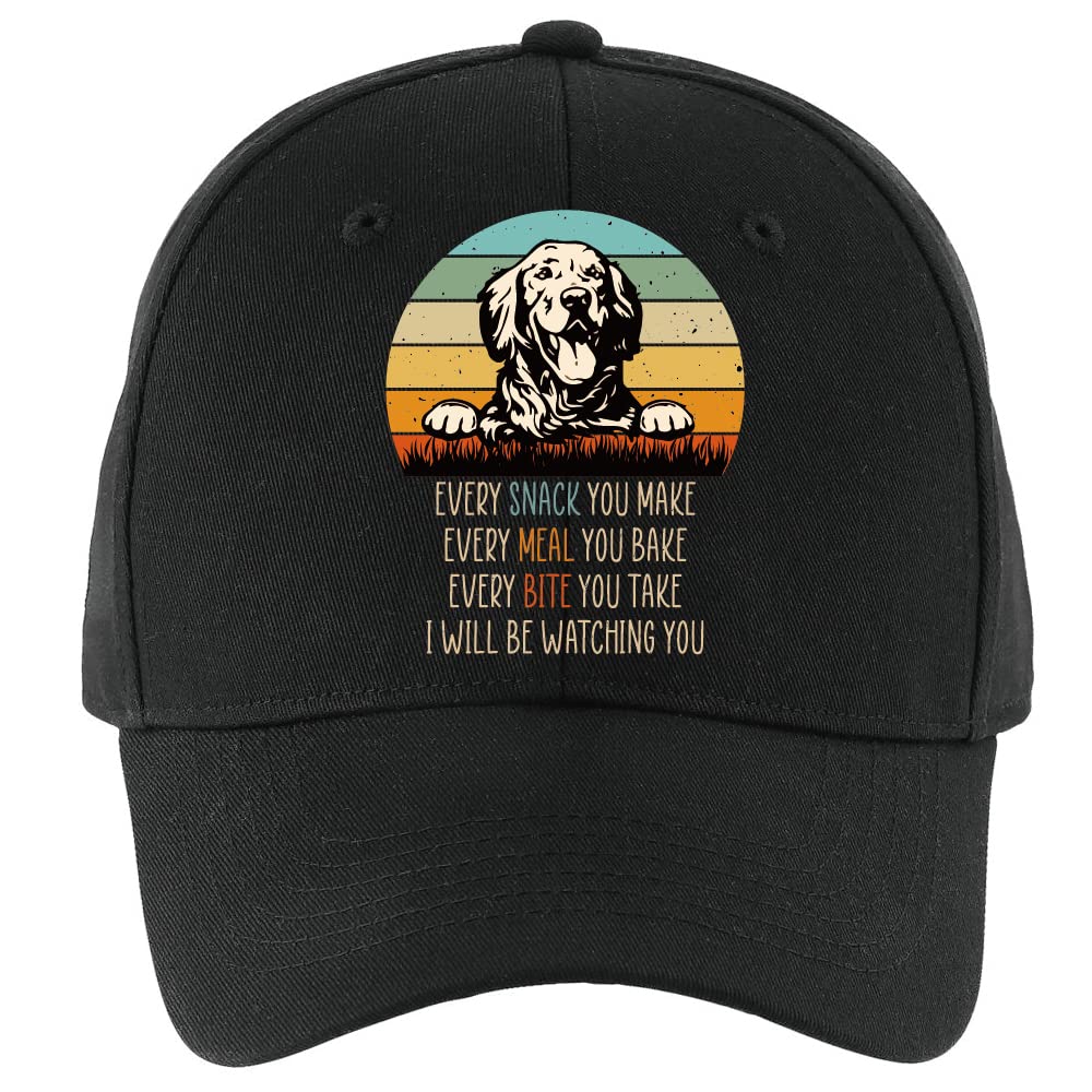 PishoviI Will Be Watching You Golden Retriever Fun Baseball Cap, Vintage Adjustable Cotton Cap, Funny Birthday Gift for Dad Grandpa, for Dog Dad Dog Lovers Black