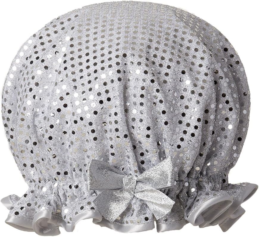 Dilly Daydream Sparkle Silver Shower Cap - Glittery Bath Hat - Handmade In The UK - Adjustable - Waterproof - Washable