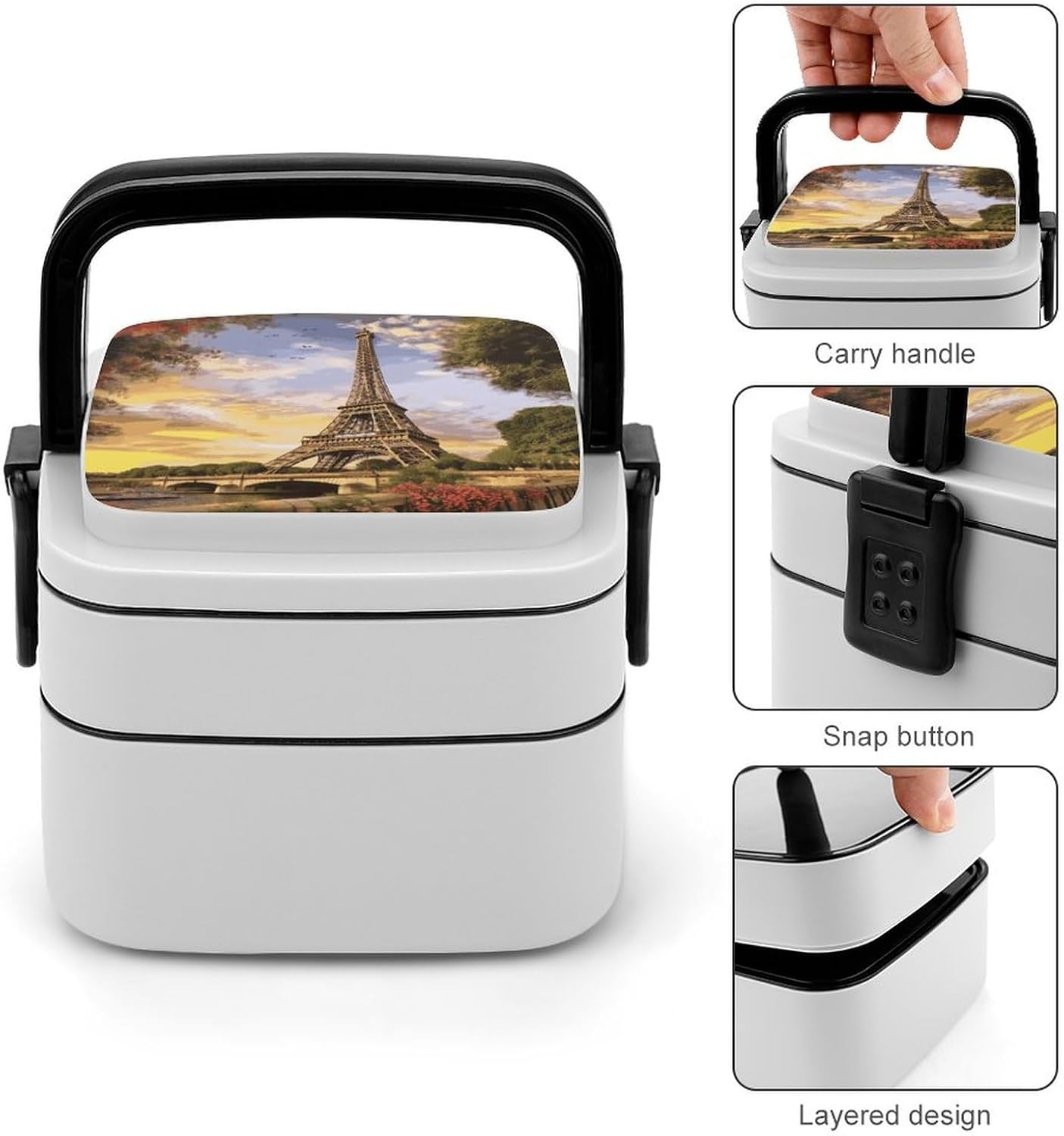 Adults Lunch Box Adult Bento Box Stackable Bento Box BPA-Free Eiffel Tower Paris Lunch Box Food Container Ideal for Meal Prep, Work, And On The Go