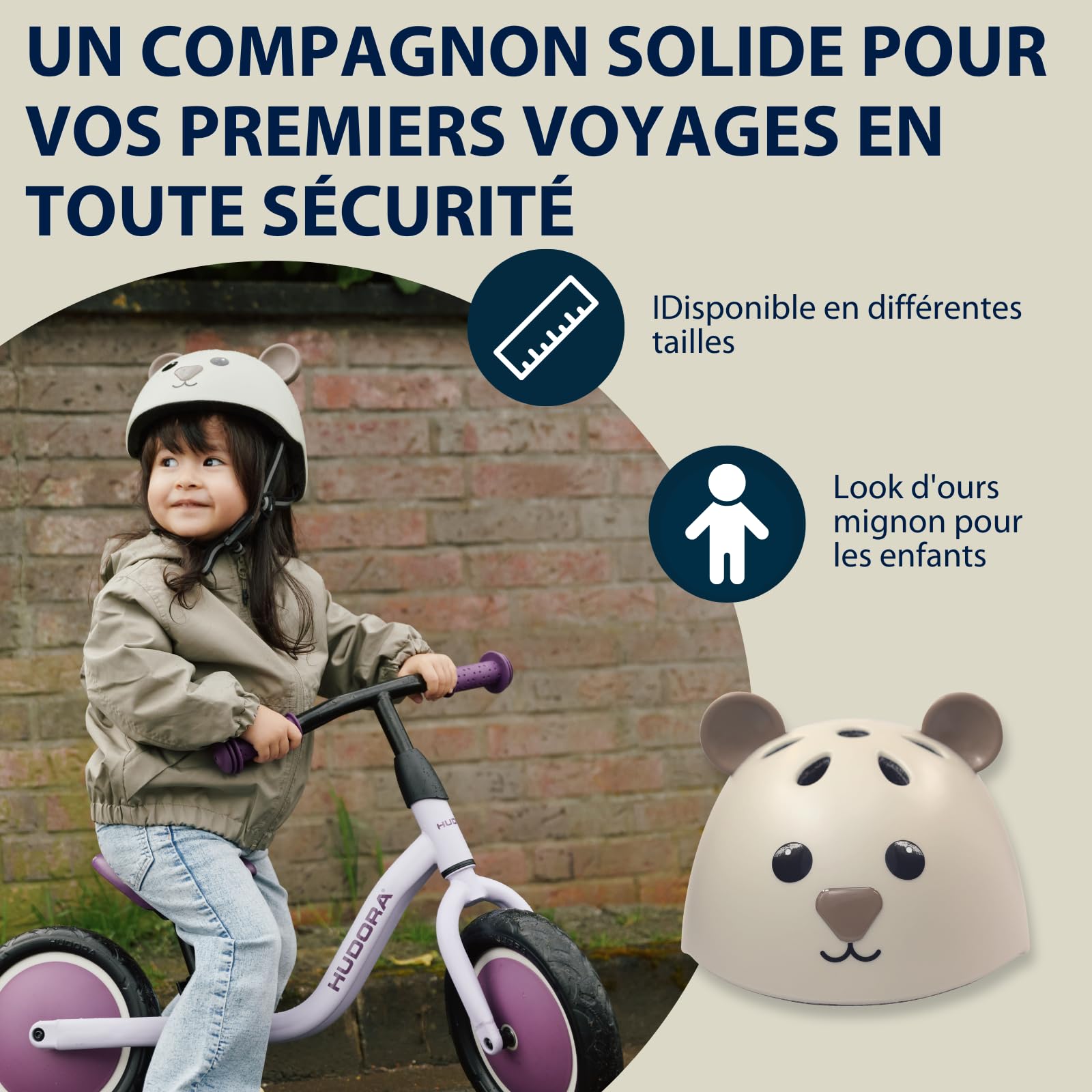 HUDORA Casque Enfants Beary XXS/XS Motif Ours pour Draisienne Trottinette Vélo