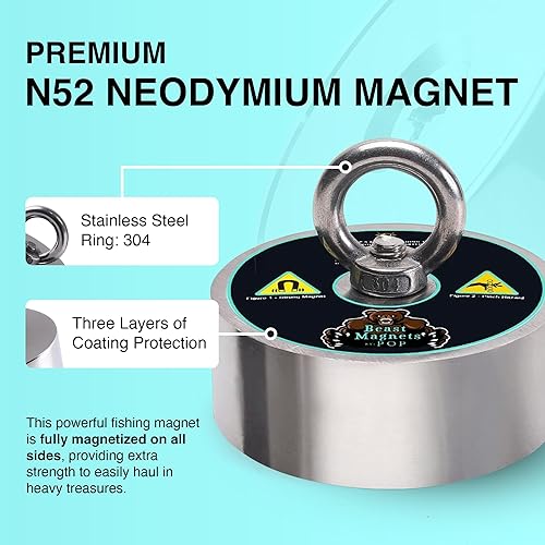 Vista 9 de Imanes de 2000 libras fuerza de tracción, imanes bestiales, imán de neodimio redondo de doble cara para pesca con imanes, 3.70 pulgadas de diámetro