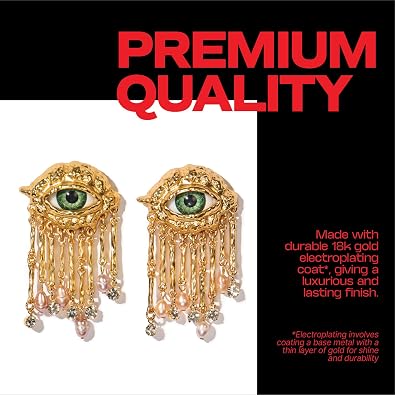 Premium Quality | 18K Gold Plated Evil Eye Earrings for Women | Real Freshwater Pearls | Haute Couture Aesthetics | Pump Up The Gem | US Brand |