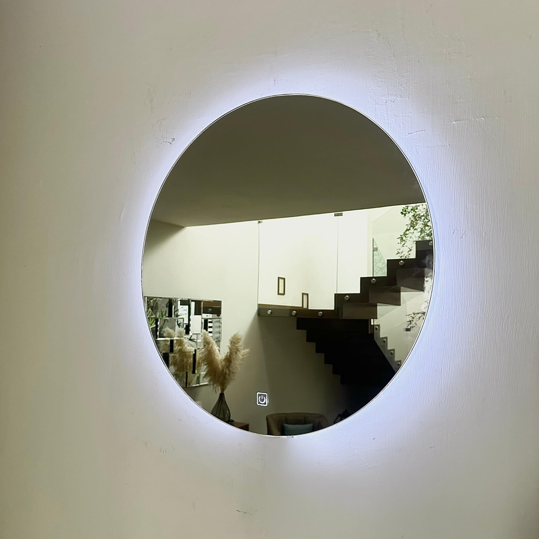 Decoraex - Espejo Redondo 50c Luz Led Touch Canto Pulido, Ideal Para