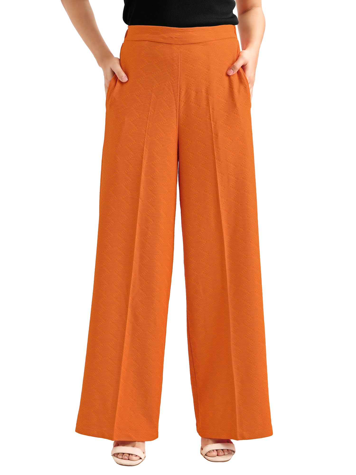 Women's Relaxed Straight Leg Loose Fit Below Knee Flat-Front High Rise Solid Formal Trouser-image-29