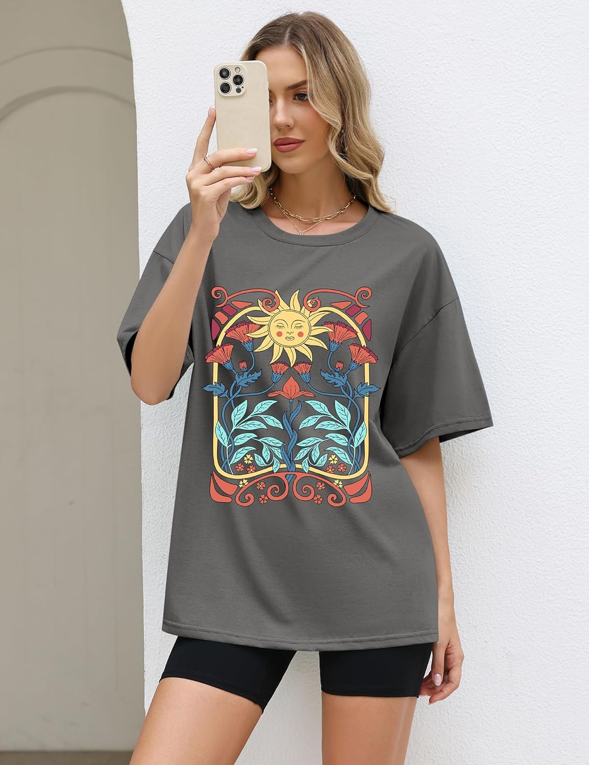LOMON Oversized Graphic T Shirts for Women Short Sleeve Crewneck Summer Tops Loose Casual Basic Tees - Image 4