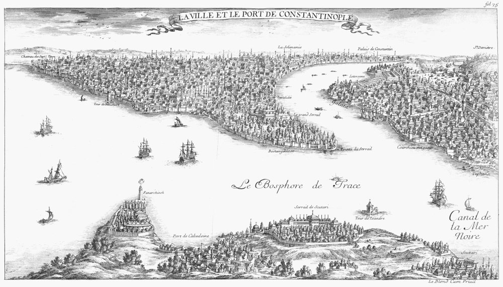Turkey Istanbul 1680 Npanoramic View Of Istanbul With The Strait Of Bosphorus In The Foreground And The Golden Horn Dividing The City Line Engraving From Relation Nouvelle DUn Voyage A Constantinople
