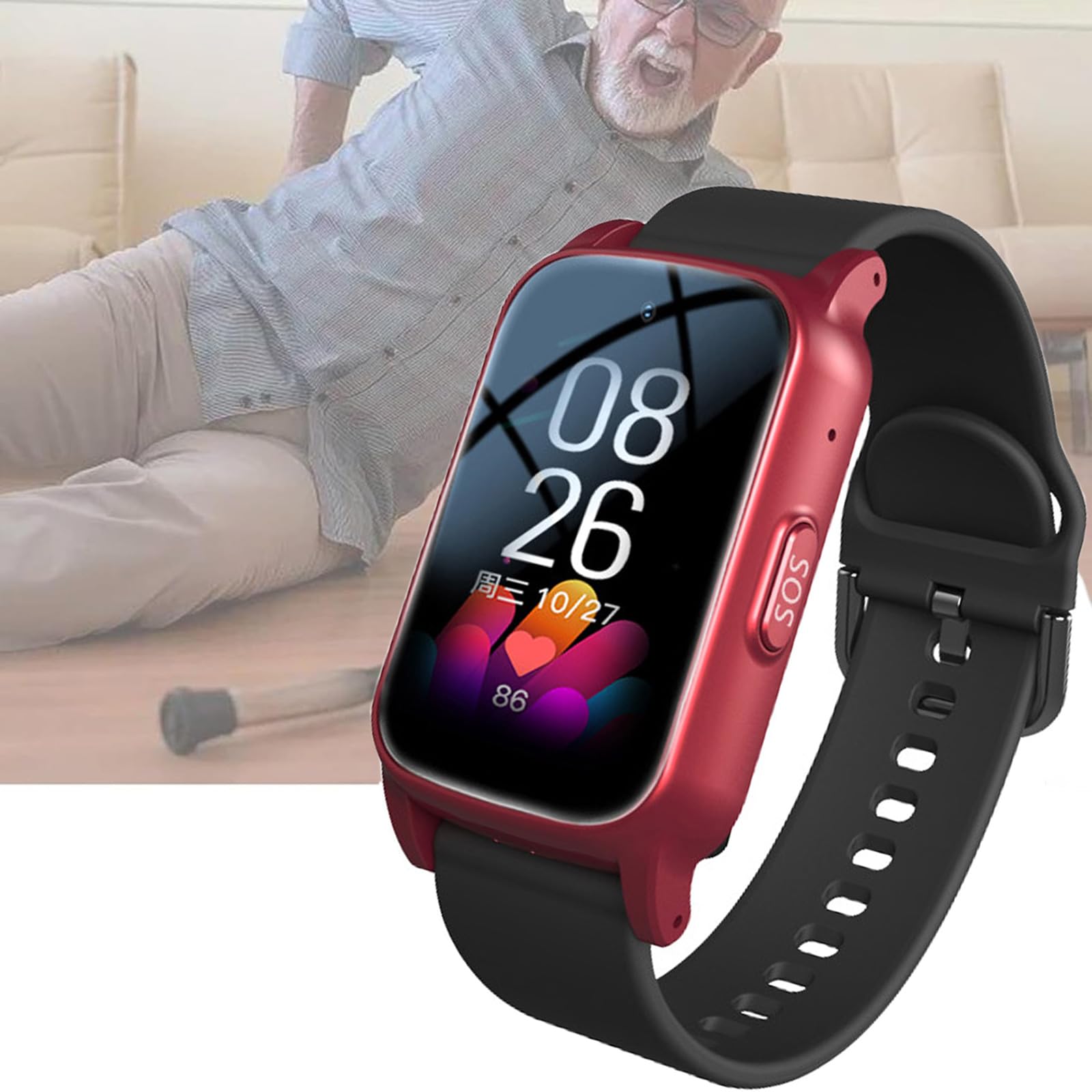 Reloj Localizador Personas Mayores GPS, Reloje Inteligente con Detector de Caidas, Podómetro, Botón de Llamada SOS, Smartwatch para Personas Mayores,Red