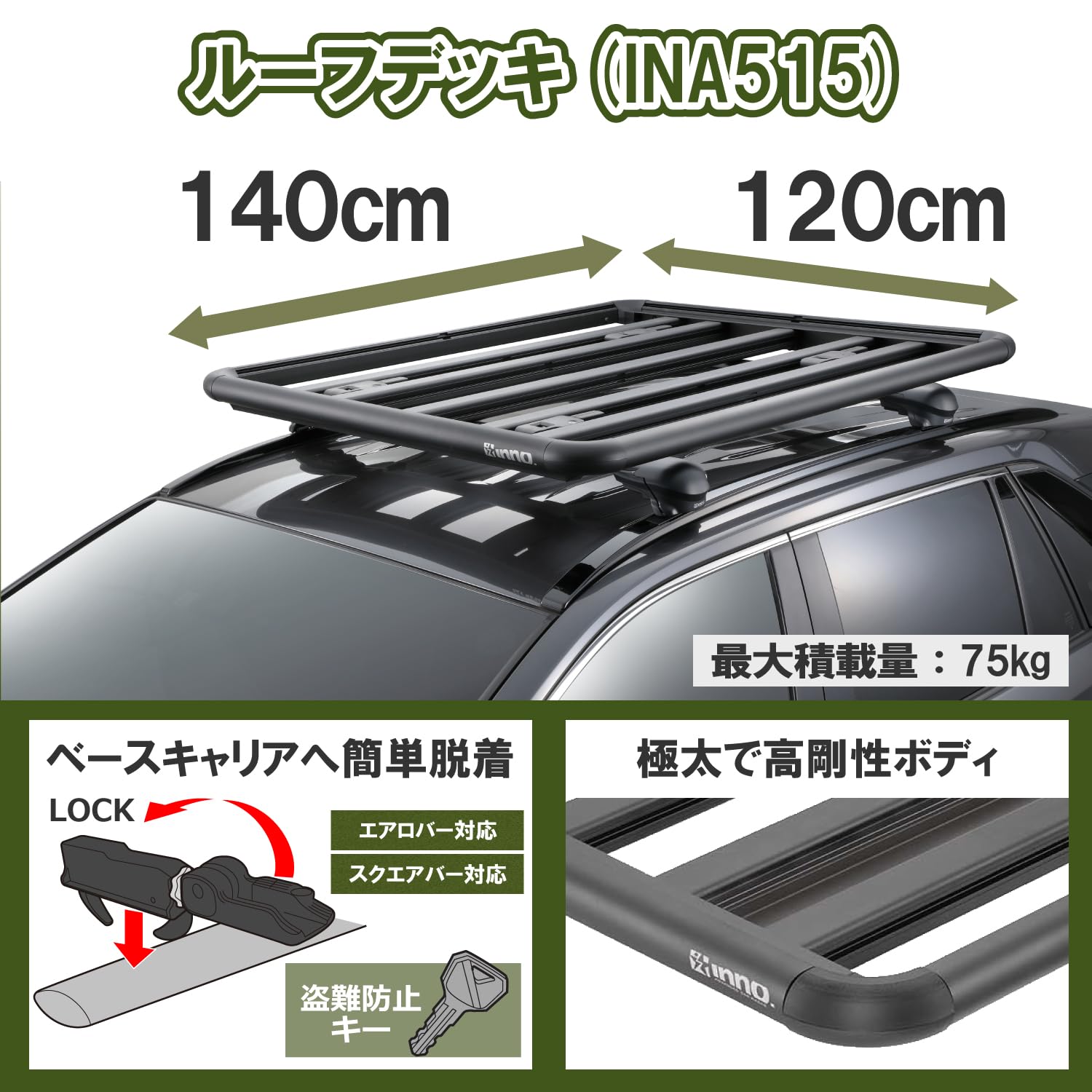 inno ルーフデッキ120 GW前sale イノールーフデッキ 120 BLACK 
