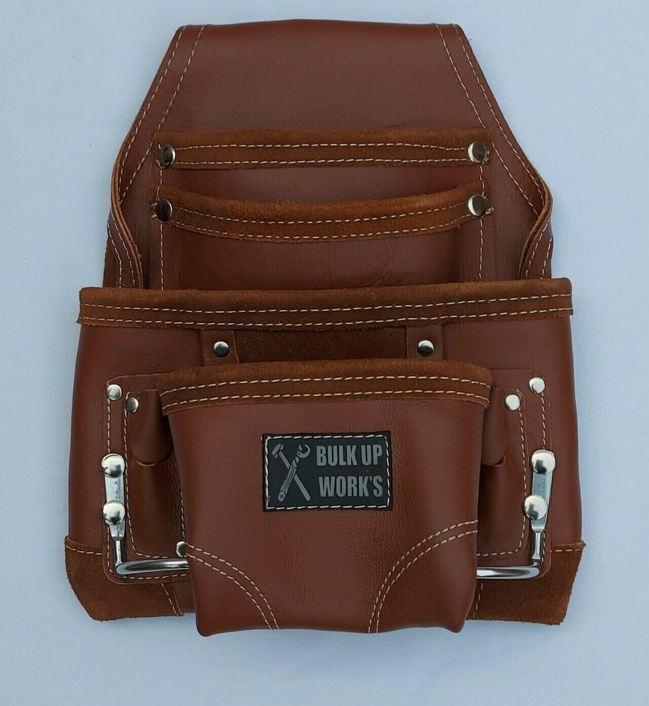 Genuine Leather Carpenter Pouch Tool Belt Pouch with 5