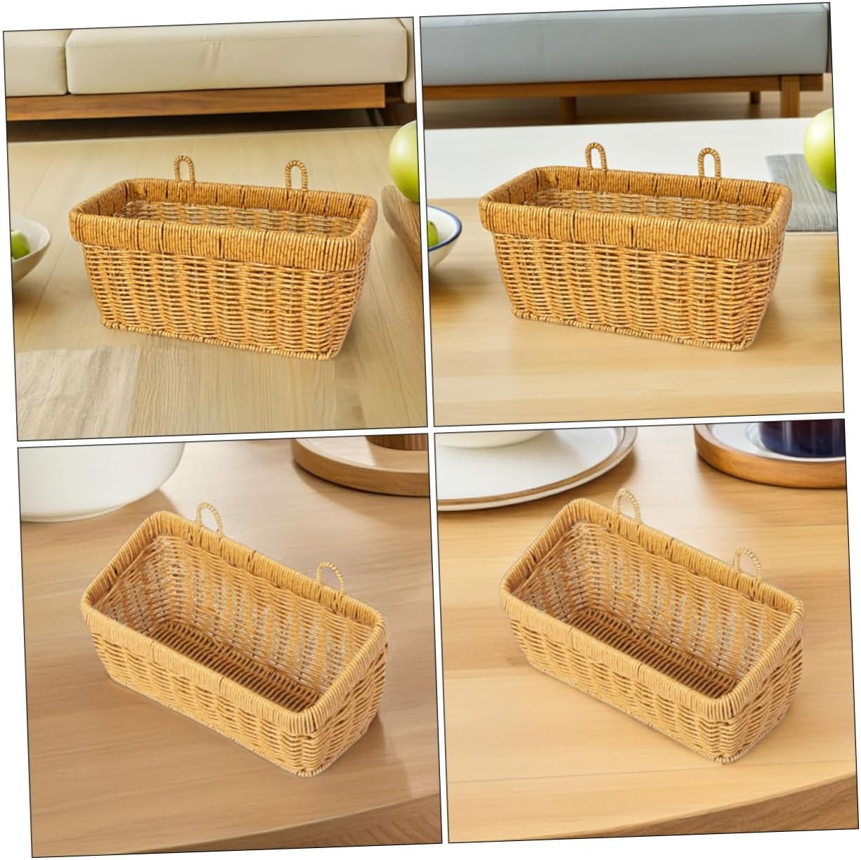 2pcs Woven Hanging Baskets Imitation Rattan Storage Organizer for Kitchen Wall Versatile Bins for Vegetables Fruits Garlic and Onions Farmhouse Style Wall Decor