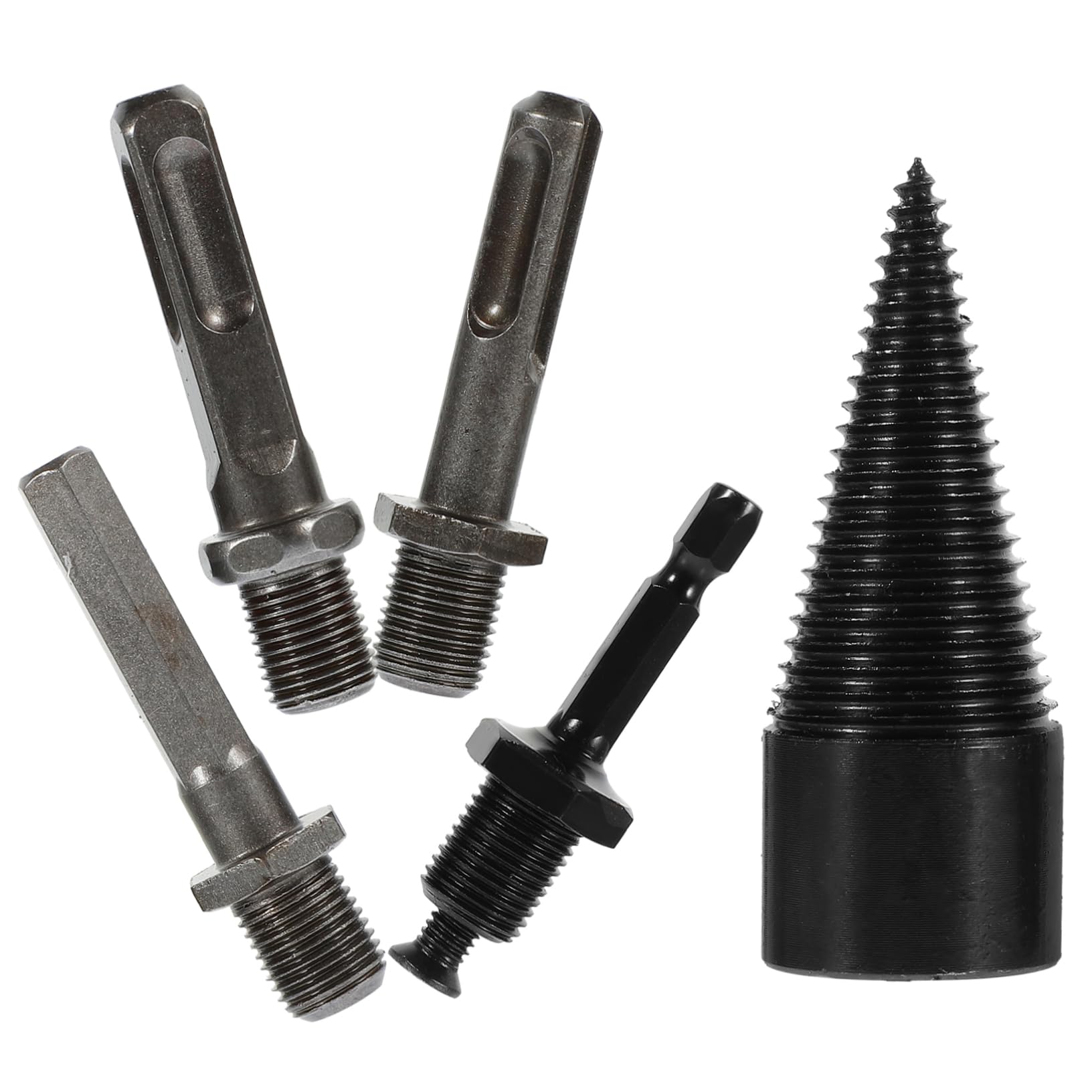 HEMOTON 4 Set Manufatto Di Legna Da Ardere Punte Per Legna Da Ardere Spaccalegna Per Legna Da Ardere Coni Per Punte Da Trapano Per Legno Black Acciaio Al Carbonio 5 Pezzi*4