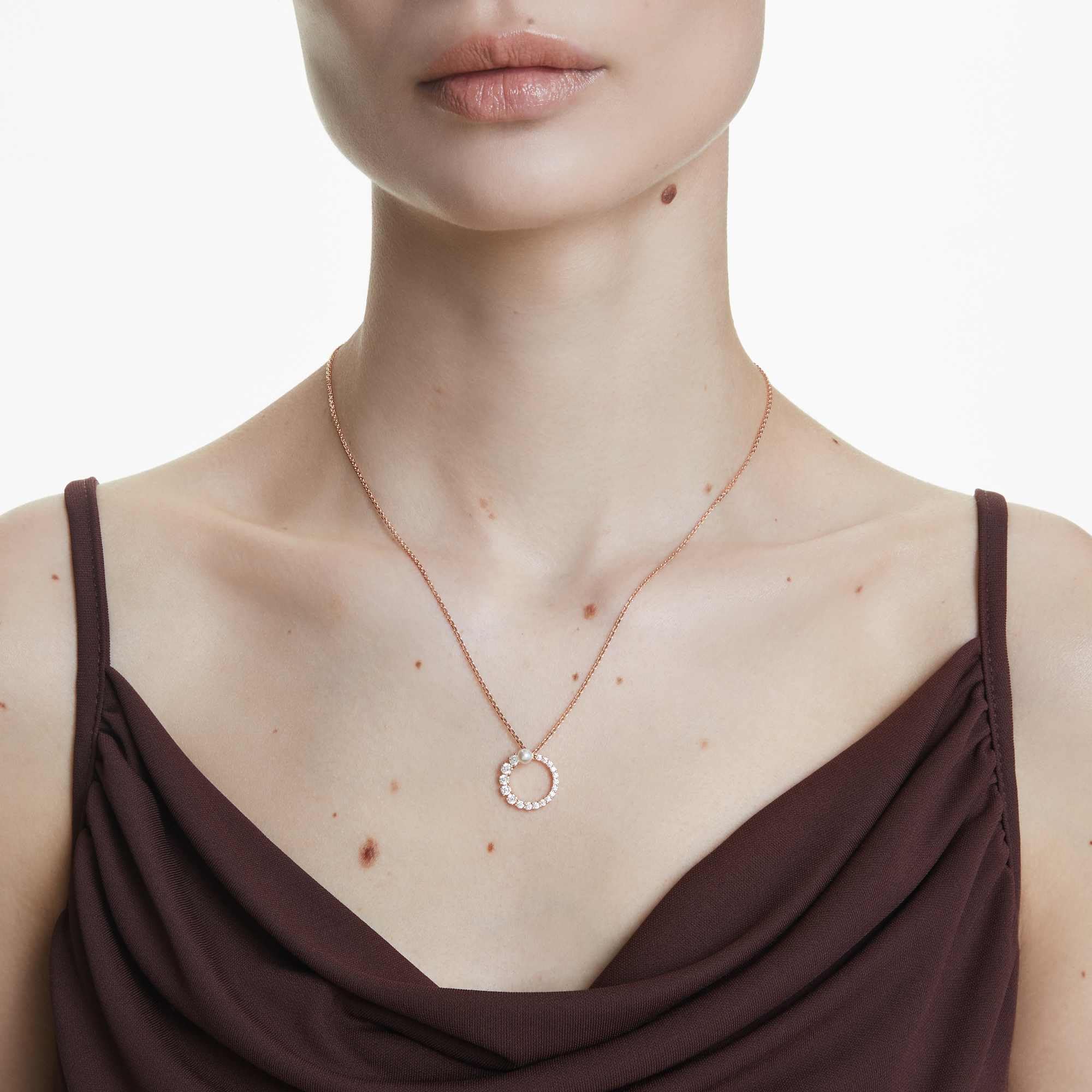 Swarovski Wisiorek Matrix, Kryształowa Perła, Szlif okrągły, Biały, Powłoka w odcieniu różowego złota
