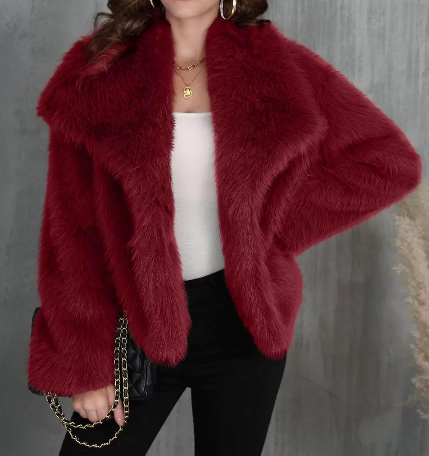 loveimgs Women Winter Fluffy Short Faux Fur Coat Puffer Jacket Lapel Furry Cropped Fake Fur Jacket Teddy Bear Parka