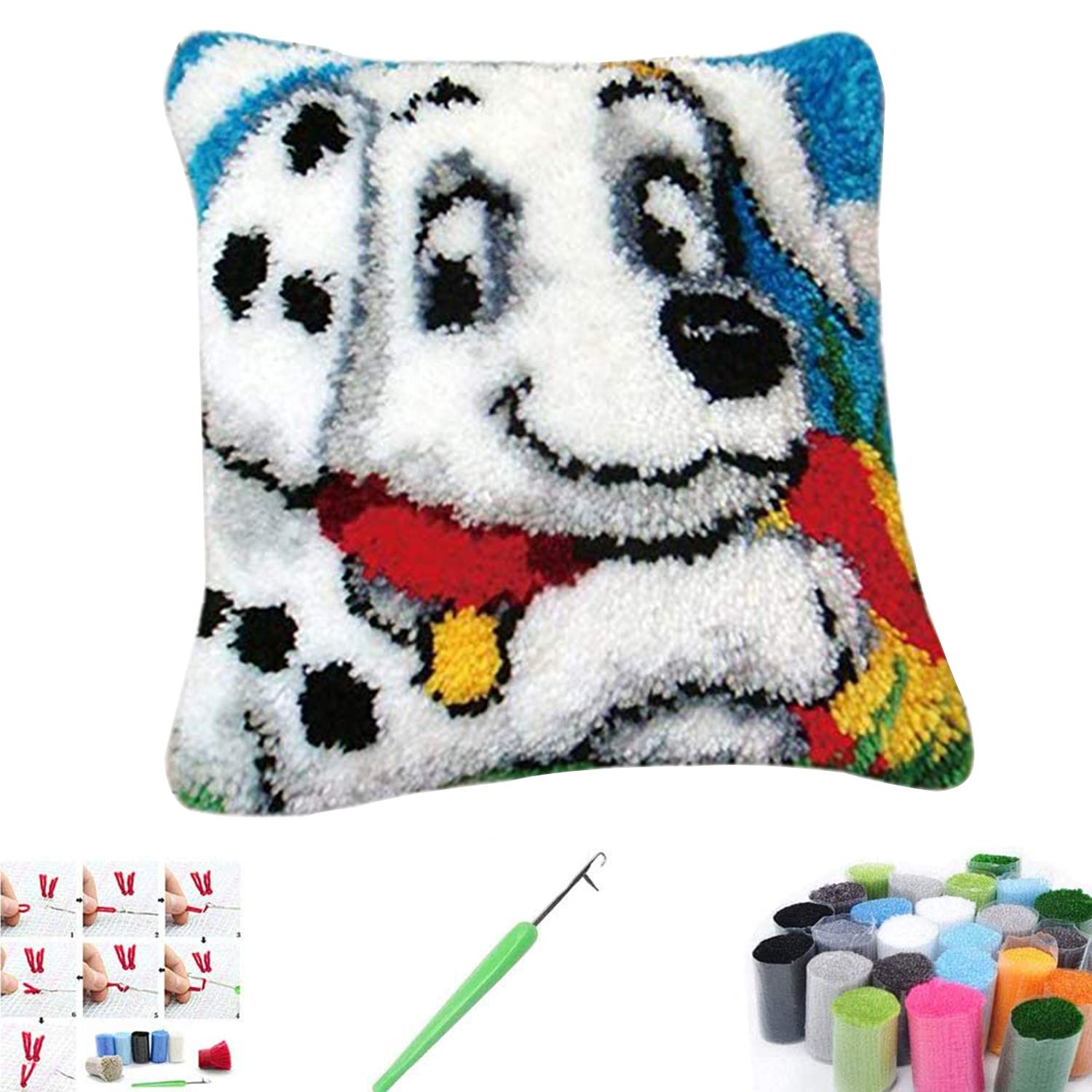 Jkevow Latch Hook Kits, Latch Hook Rug Making Kits for Adults Kids DIY Decorative Pillowcase Embroidery Cross Stitch Arts Craft for Sofa Home Decor (Puppy)…