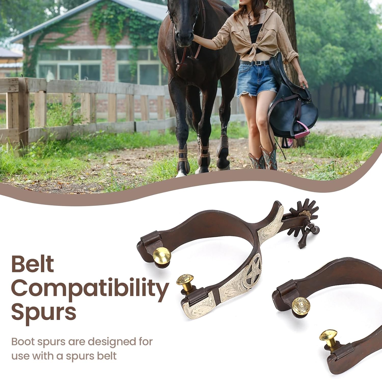 2PCS Antique Cowboy Spurs, Western Style Spurs for Cowboy Boots Black Stainless Steel Spurs with Gear Elegant Low Carbon Steel Horse Spurs for Equestrian Competition