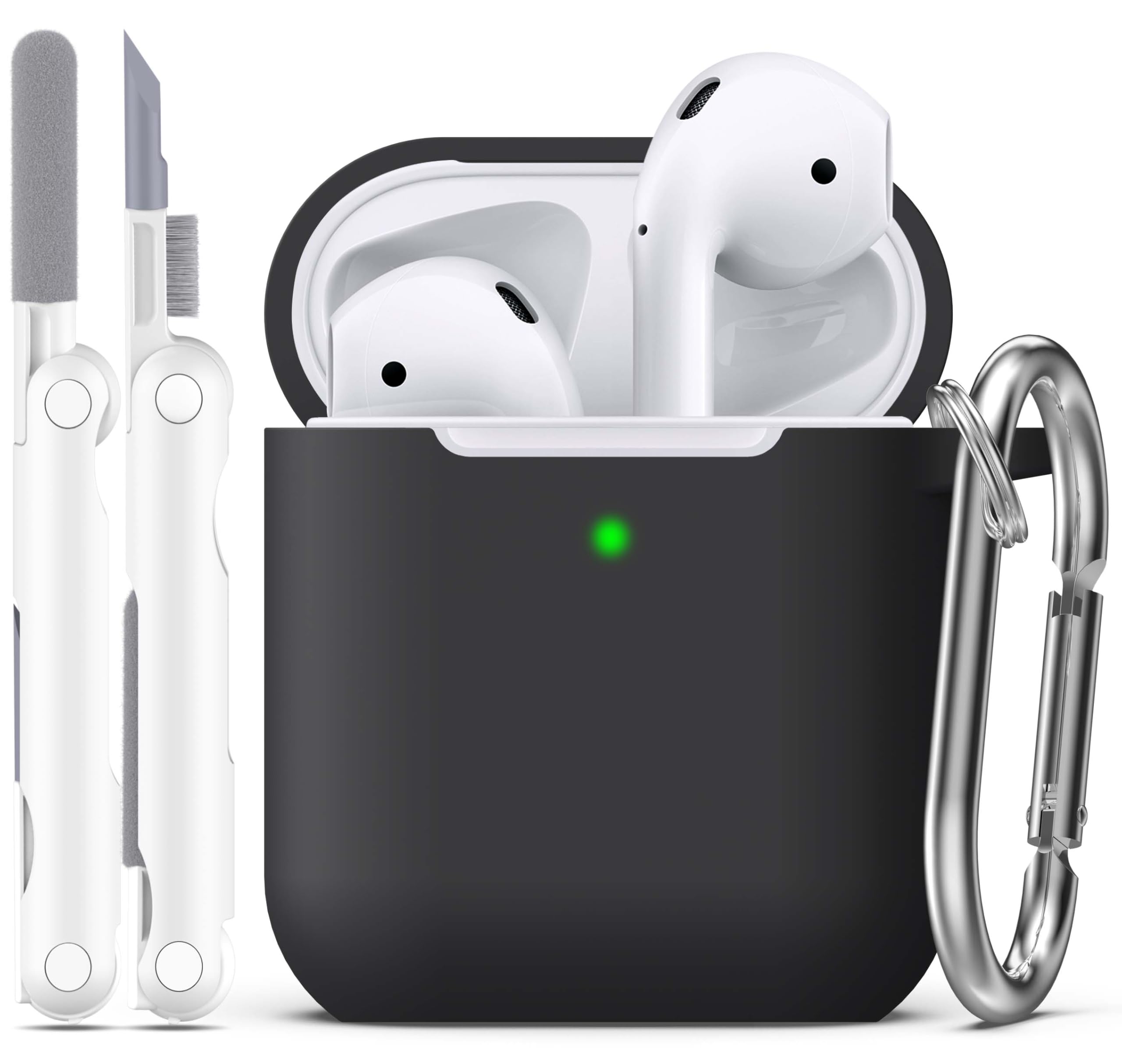 R-fun Compatible with Airpod 2nd Generation Case Cover, Soft Silicone Protective Cover with Keychain for Women Men Compatible with Airpod 2nd 1st Generation Charging Case, Front LED Visible-Black