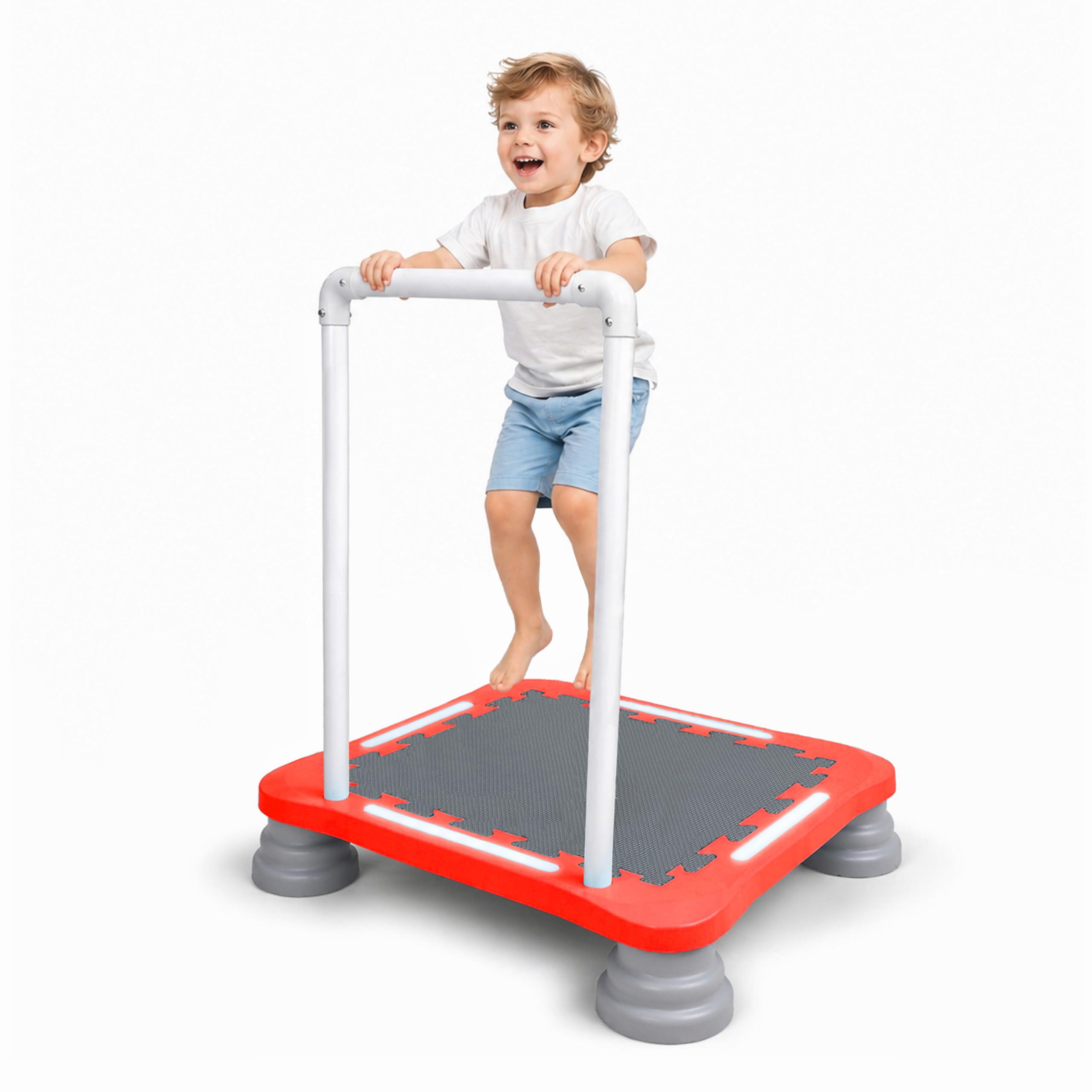 Kids Trampoline, Sensory Toddler Trampoline with Lights,Music,Handrail,Red