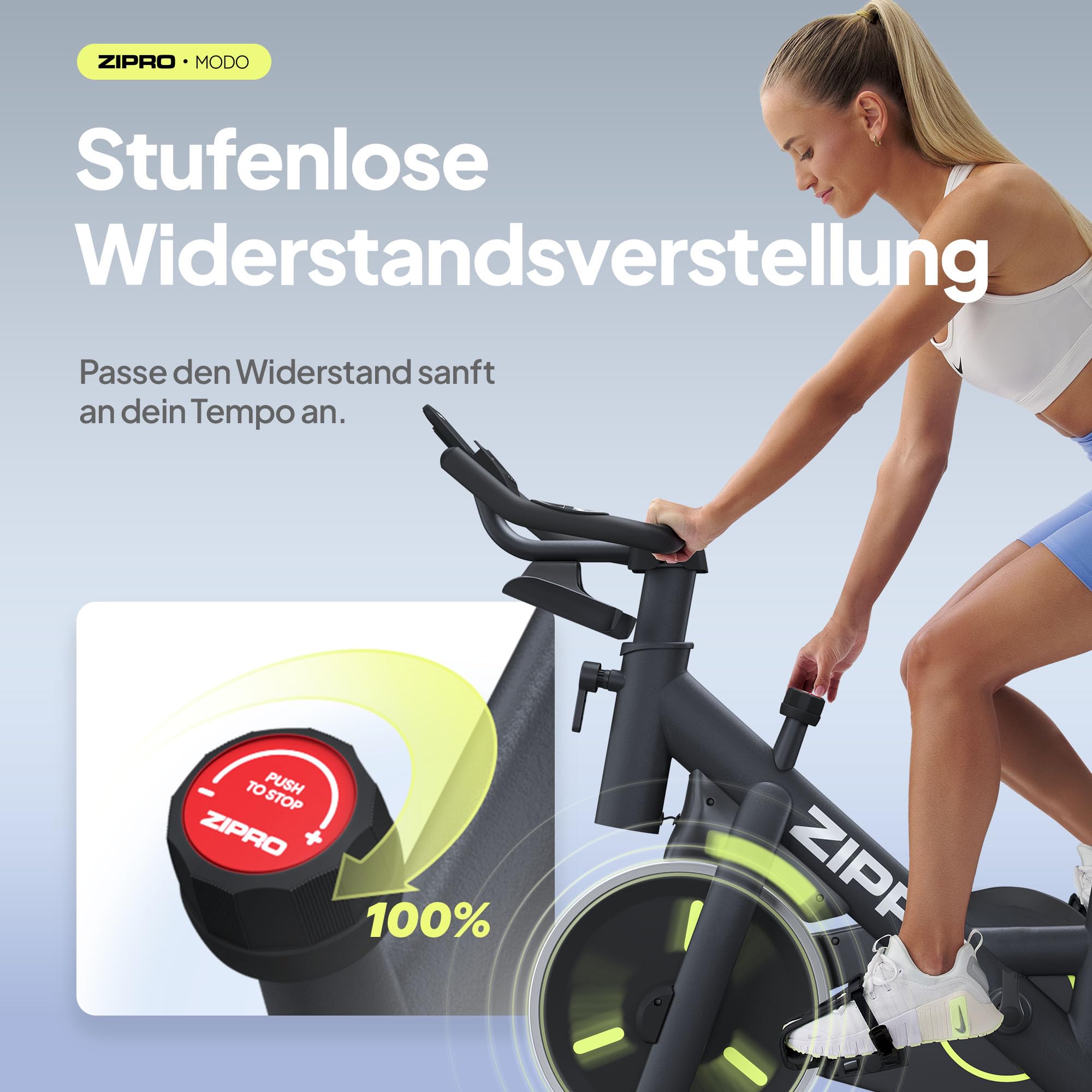 ZIPRO Heimtrainer Fahrrad Hometrainer Ergometer Bike Indoor Exercise für Zuhause Cardio Fitnessgerät Stationary 120 kg Belastbar mit App Zimmerfahrrad Fahrradtrainer Bildschirm – MODO