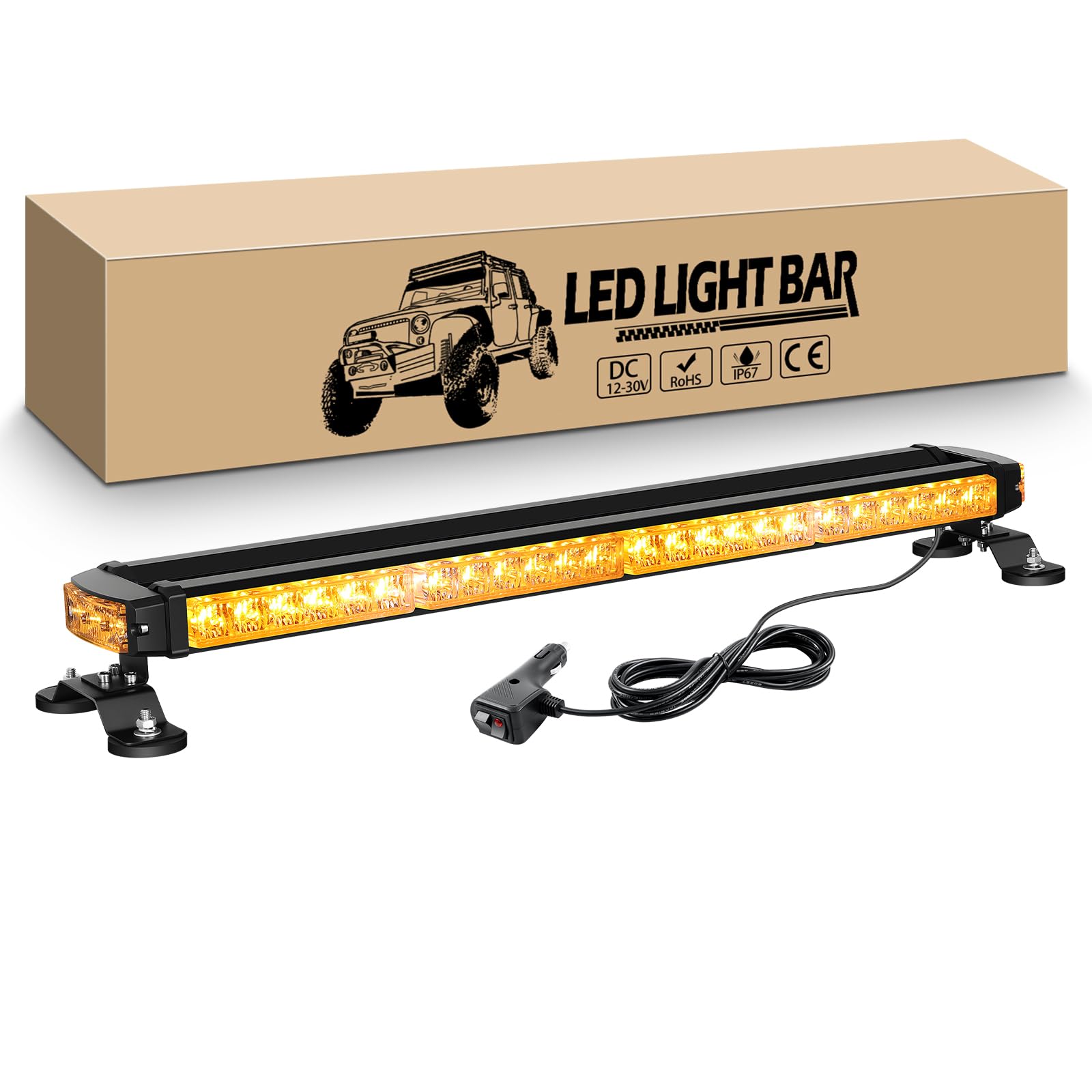 RIGIDON 26 Zoll 54 leds Arbeitsscheinwerfer Bar mit magnetfuß, 12V 24V Wasserdicht Bernstein Led Lichtleiste Lichtbalken für Auto SUV Offroad ATV LKW KFZ Traktor Fahrzeuge 4x4