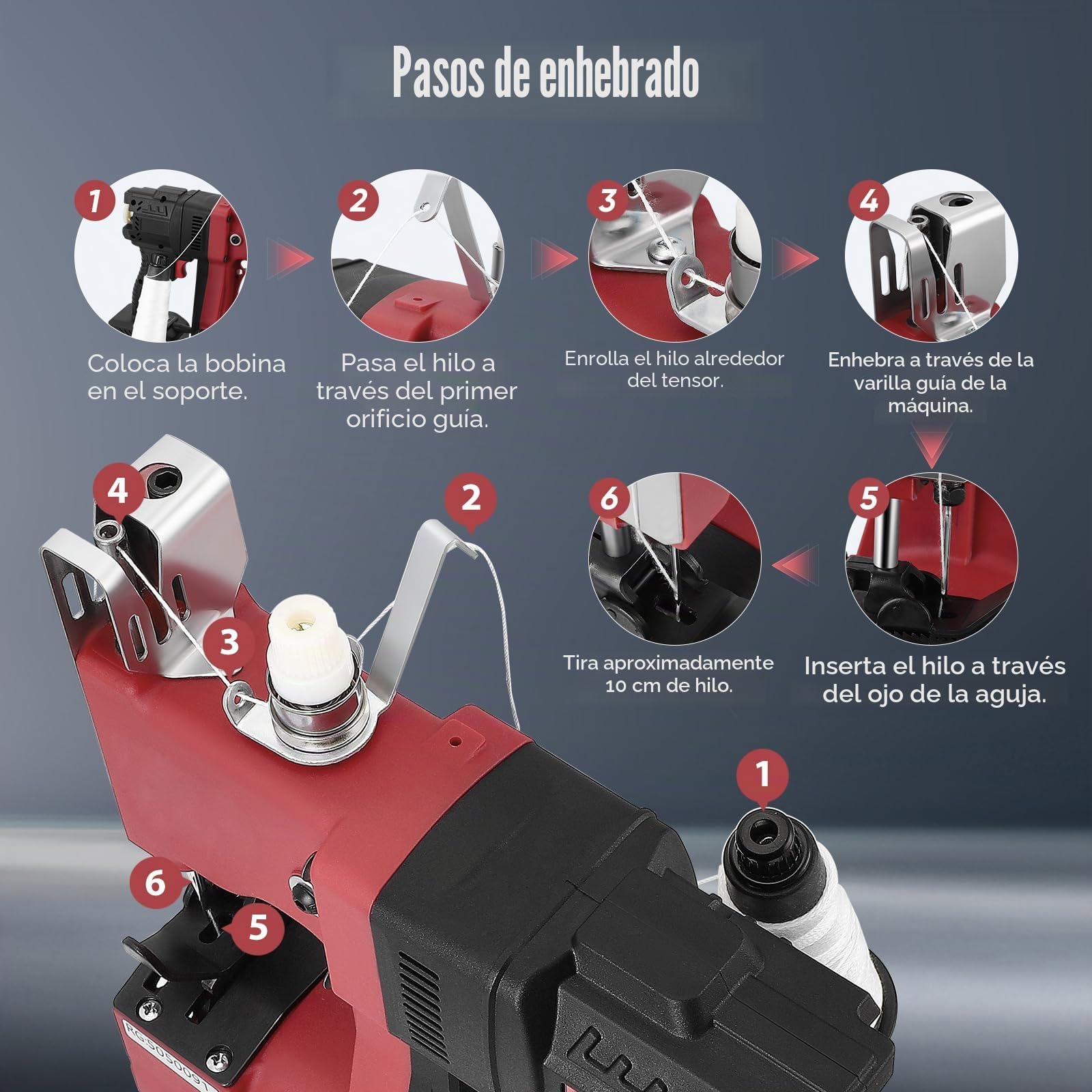 Máquina de Cierre de Bolsas 260W sin Escobillas, Motor sin Escobillas, Portátil y con Batería - Máquina de Coser Bolsas Industrial para Sacos, 2 Modos de Velocidad, 5h Autonomía, Agricultura y Almacén