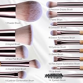 BS-MALL 14 Pcs Makeup Brushes Set with 1 Pcs Makeup Sponge - Essential Foundation Powder Concealers, Eye Shadows, Blush Makeup Brushes with Travel Makeup Case (Bamboo)