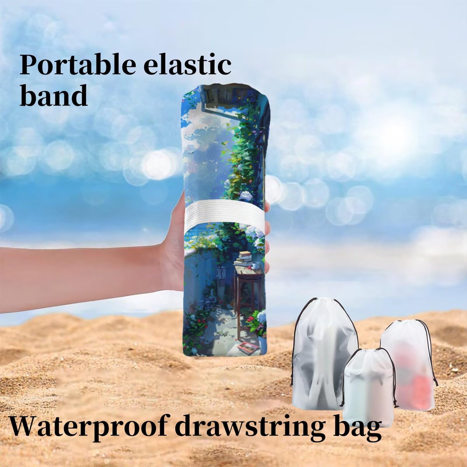 Ręcznik plażowy z mikrofibry 220 x 100 cm duży ręcznik kąpielowy kwiatowy łódź mata plażowa anty piasek, ręczniki sportowe, szybkoschnące, kompaktowe i lekkie, do sportu, podróży, sauny, basenu Y1-751