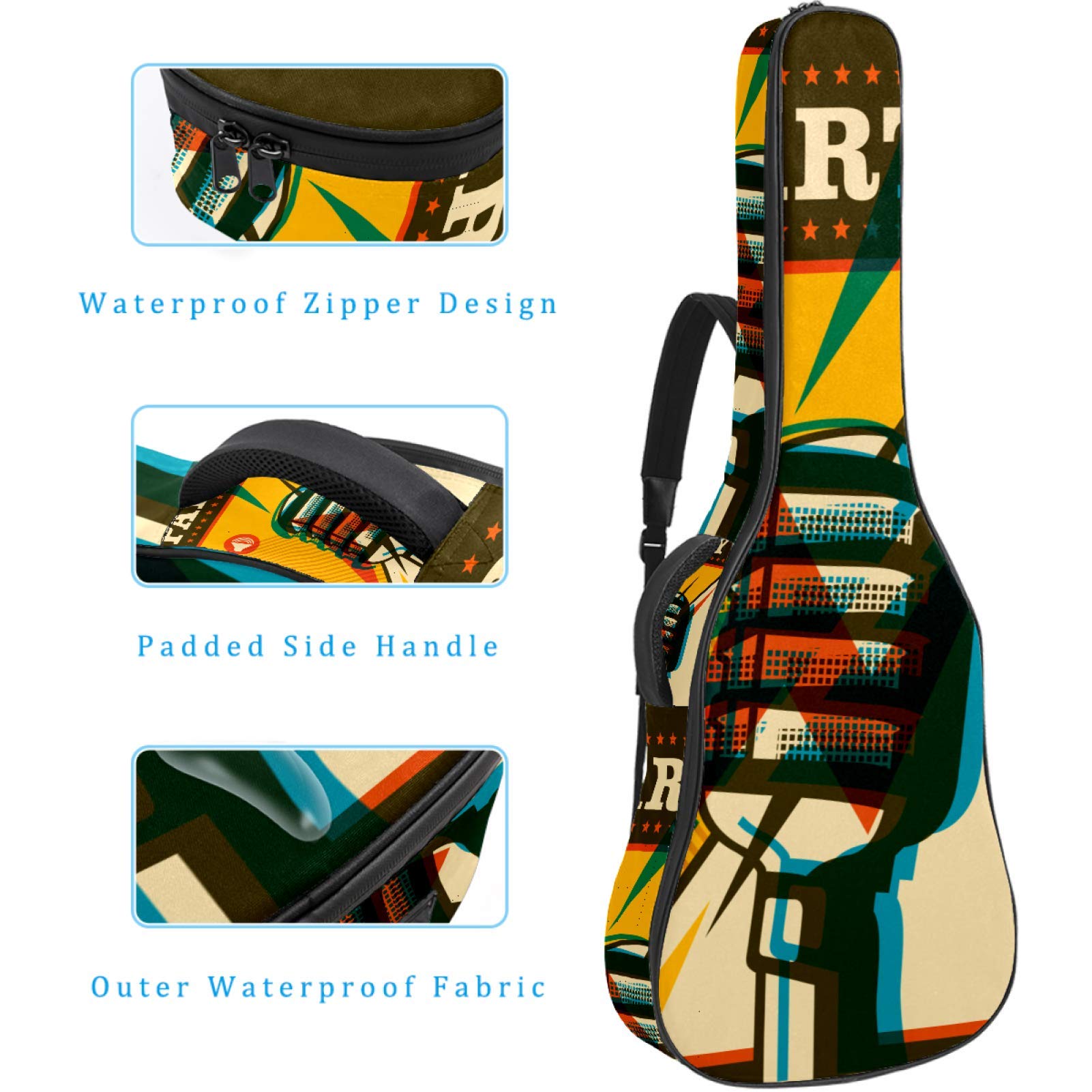 Chitarra Gig Bag Impermeabile Cerniera Morbida Chitarra Zaino, Basso Acustico & Classica Folk Chitarra Elettrica Borsa Musica Festa Retro