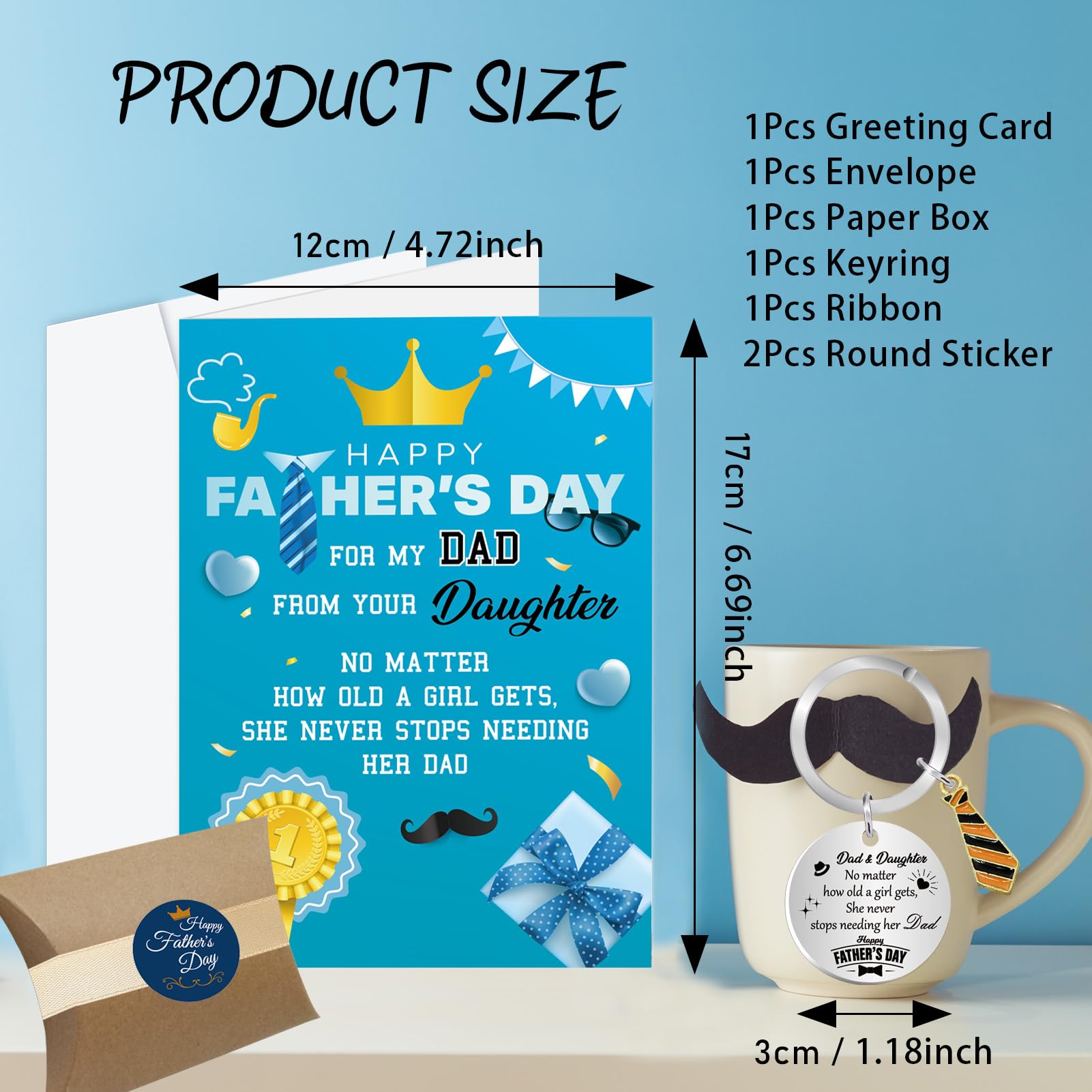 Fathers Day Card from Daughter, Father's Day Cards for Dad from Daughter Happy Fathers Day Card, Dad Keyring Gifts with Gift Box - Image 2