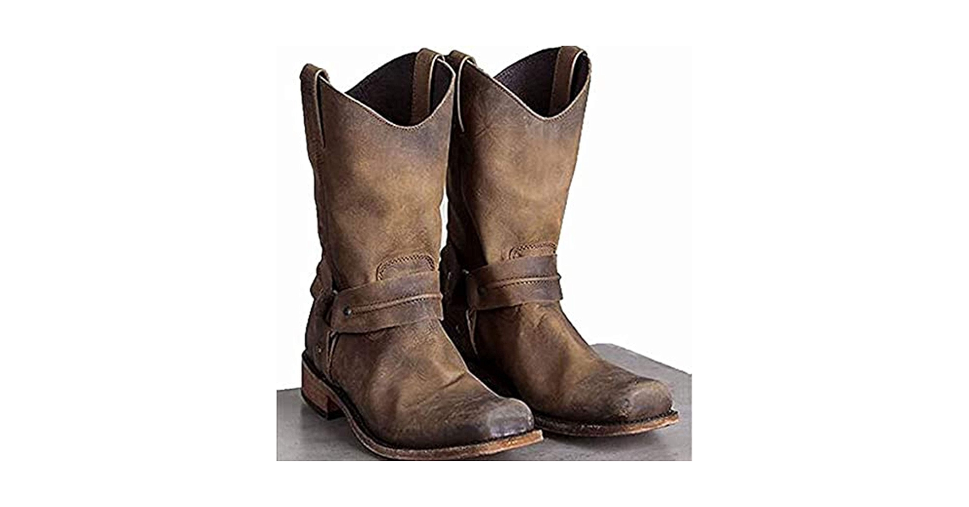 MWbetsy Męskie buty kowbojskie w stylu vintage, kwadratowa