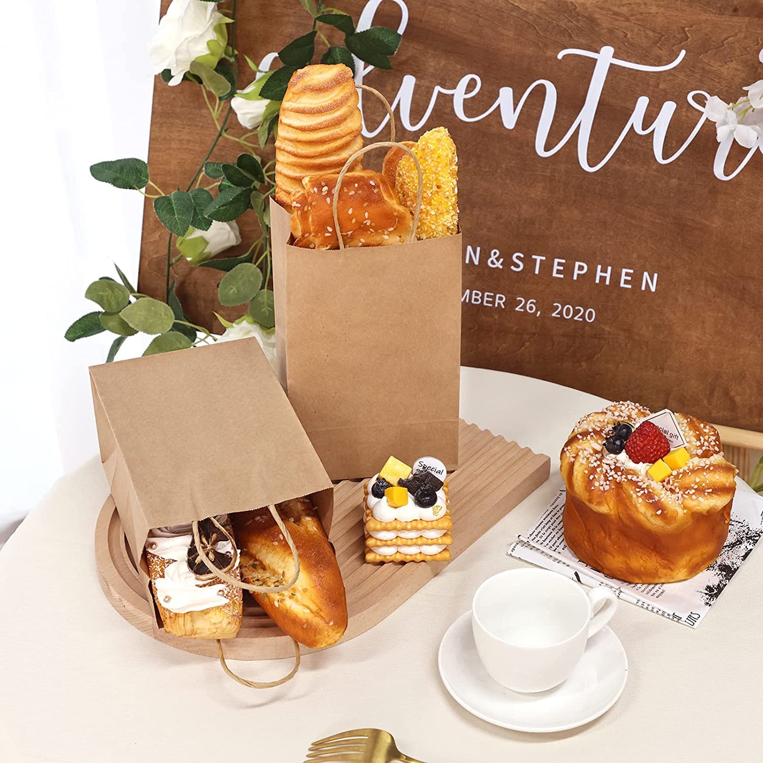 Brown Kraft Paper Bags with Handles, 25pcs Small Return Gift Bags Bulk, Retail, Shopping, Birthday Wedding Party Favour, Merchandise Bags | Small Size: 6x4x8 inch BROWN 3
