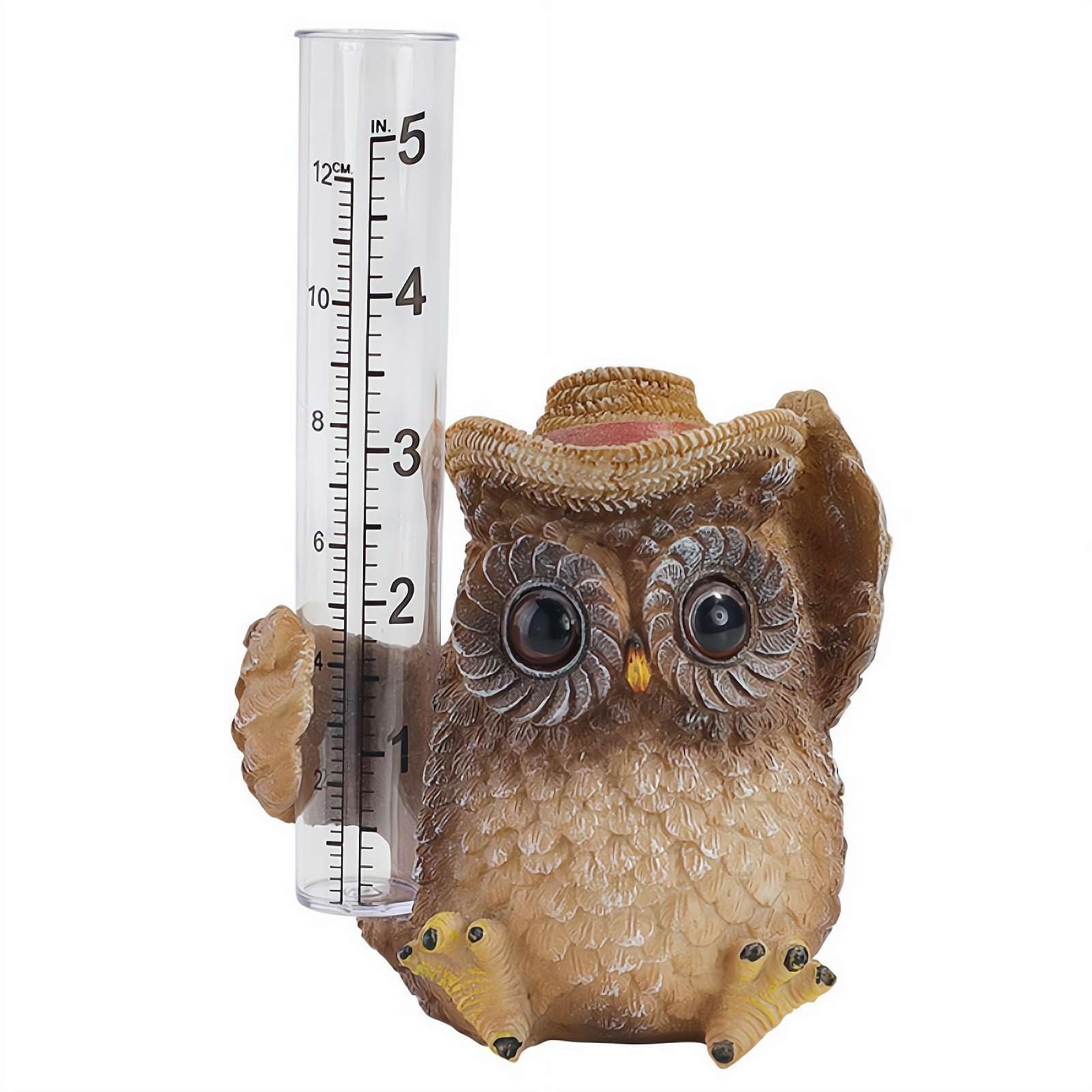 Outdoor Owl Rain Gauge Garden, Resin Figurine for Garden Decor, Outdoor Patio Yard Ornament With 5" Measurement Tube, Charming Weather Station Accessory & Gifts for Gardeners, Weather Resilient