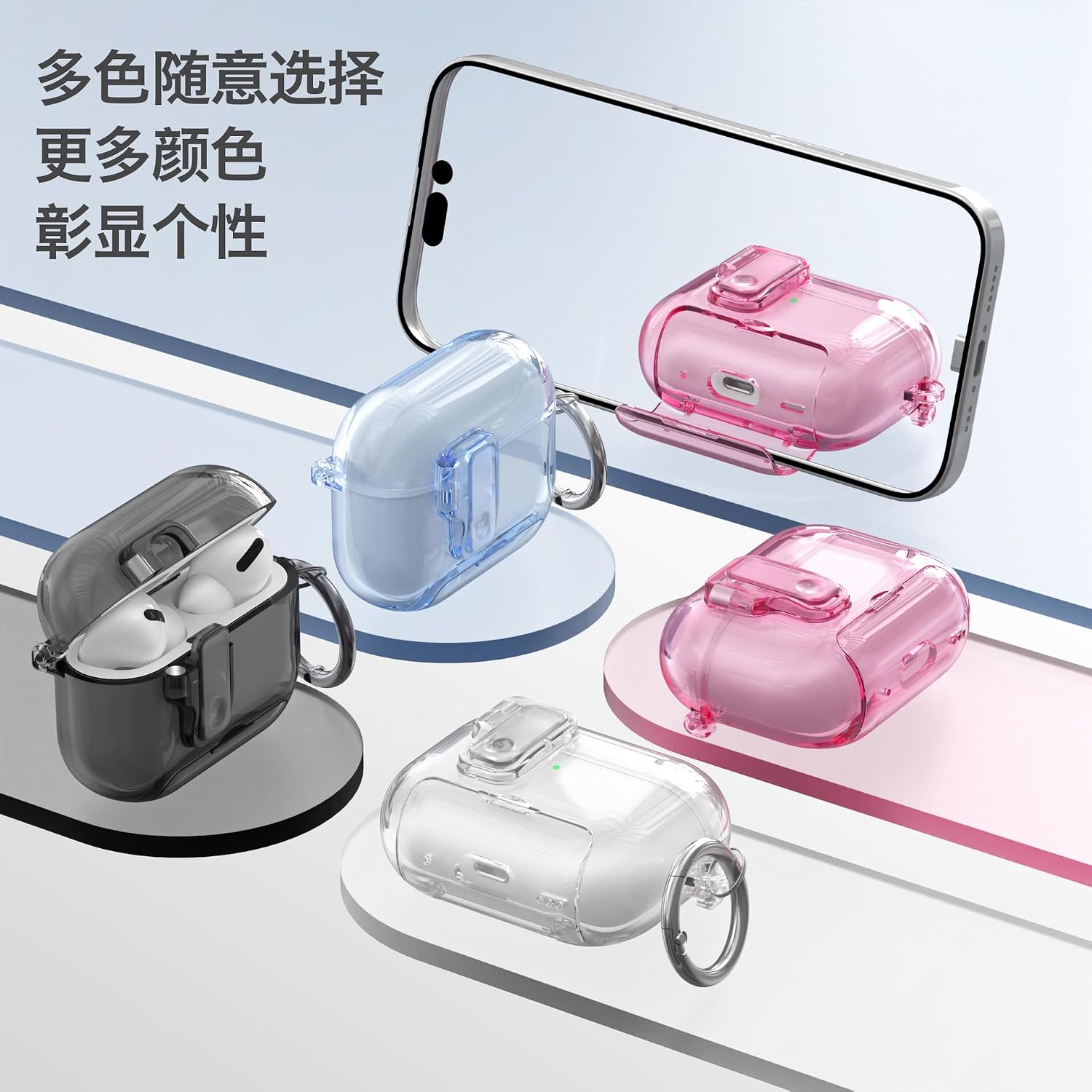Multifunction Built in Magnets Lock Clear Case Cover for AirPods Pro 3 (2025), Original Look Transparent Case with Hidden Phone Stand, Top-Connected Earbud Skin Thin Soft Silicone TPU Protector -Black image 3