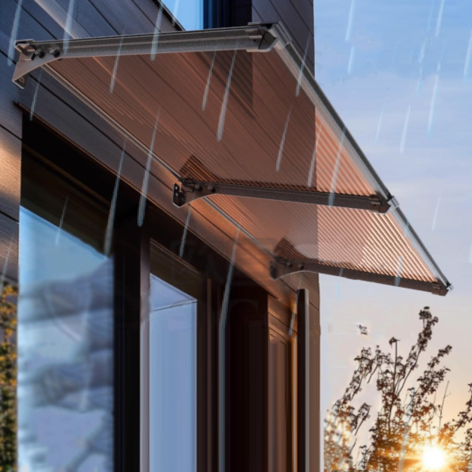 Auvent de porte anti-UV autonettoyant en aluminium marron 5mm 50x340cm